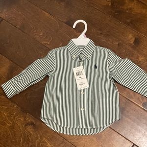 New-white and green striped Polo 9 months